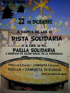 Cartel promocional de la Pista Solidaria y la paella popular previstas en Es Pont d'Inca el domingo 22 de diciembre